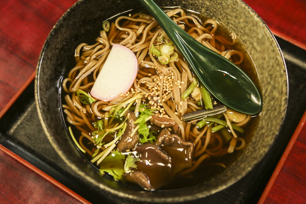 Soba noodles in a soup